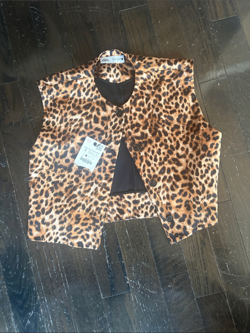 Zara Leopard Print Cropped Button Vest - Brown Black